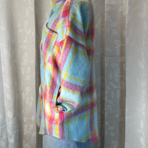 Davi & Dani Women’s‎ Oversized Plaid Shacket Jacket S Blue Pink Fuzzy Soft - Picture 5 of 11